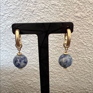 Sodalite Blue Stone and Gold Earrings Huggies